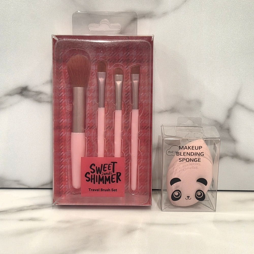 Ulta Sweet & Shimmer Travel Brush Set & M2U Makeup Blending Sponge Pink Panda